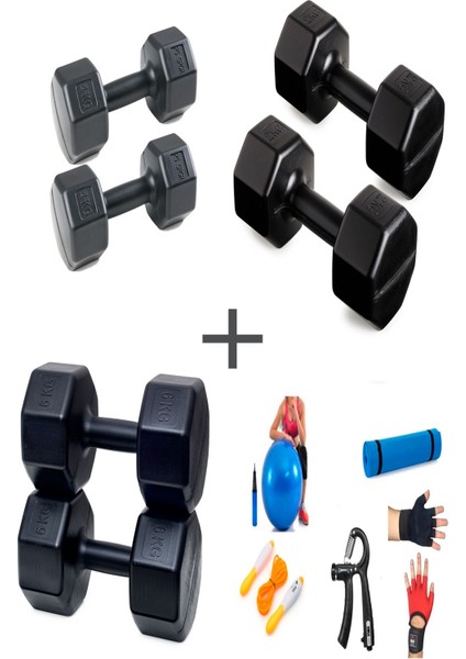 Ps Spor 3 Çift Dambıl Set 2 kg + 4 kg + 6 kg + 5 Çeşit Egzersiz Seti