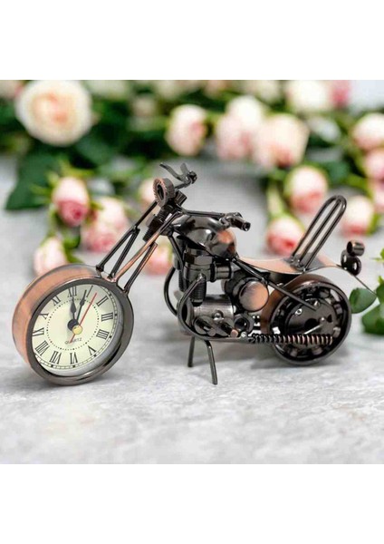 Saatli Metal Motosiklet Biblo El Yapımı Dekoratif Masaüstü Saat Retro Motor Aksesuarı Hediyelik Işyeri, Ofis, Ev, Oda Süsü Koleksiyonluk Set fiyatları