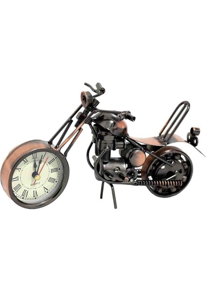 Saatli Metal Motosiklet Biblo El Yapımı Dekoratif Masaüstü Saat Retro Motor Aksesuarı Hediyelik Işyeri, Ofis, Ev, Oda Süsü Koleksiyonluk Set indirimleri