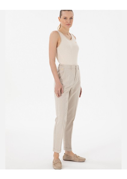 Haki Kadın Çizgili Keten Karışımlı Carrot Fit Kanvas Pantolon DMK.2185010EGON25Y. fiyatları