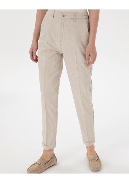 Haki Kadın Çizgili Keten Karışımlı Carrot Fit Kanvas Pantolon DMK.2185010EGON25Y. modelleri