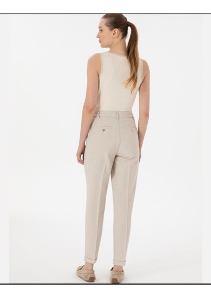 Haki Kadın Çizgili Keten Karışımlı Carrot Fit Kanvas Pantolon DMK.2185010EGON25Y. fırsatları