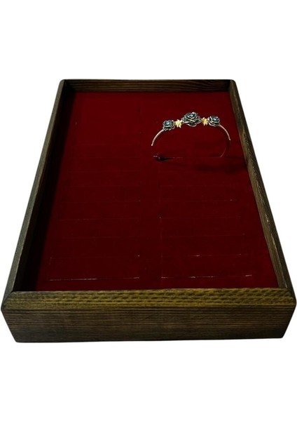 Kırmızı Ahşap Bileklik ve Kelepçe Tablası, 25/18 Cm, Şık ve Doğal Tasarım