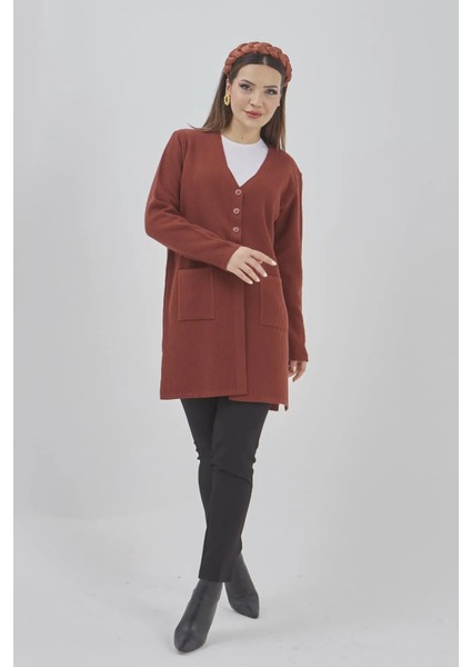 Kadın Araboy Triko Mevsimlik Cepli Esnek Likralı Hırka