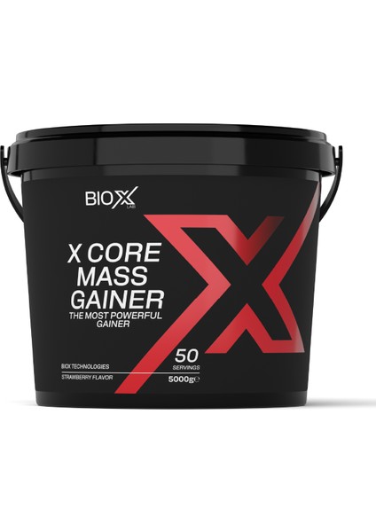 Bioxlab X-Core Mass Gainer Çilek Aromalı 5000 gr 50 Servis Karbonhidrat Tozu - Gainer - Hacim