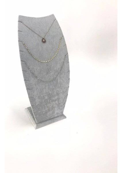 Gri Süet Kumaş Kolye ve Zincirli Ayaklı Stand, 25/12 Cm, Şık ve Modern Tasarım