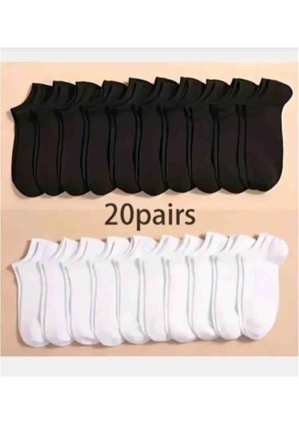 Mab 20 Çift Ekonomik Siyah Beyaz Unisex Pamuklu Patik Çorap