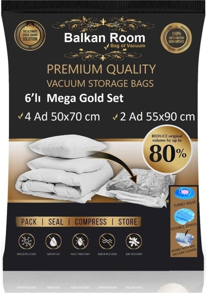6'lı Mega Gold Vakumlu Hurç ve Poşet Seti, Pratik ve Havalı Saklama Çözümü