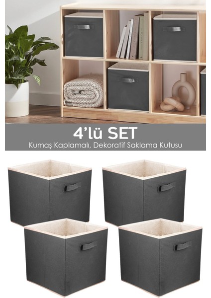 4'lü Dolap Içi Düzenleyici, Çamaşır ve Oyuncak Saklama Sepeti, 33X30X30 Cm, Gri