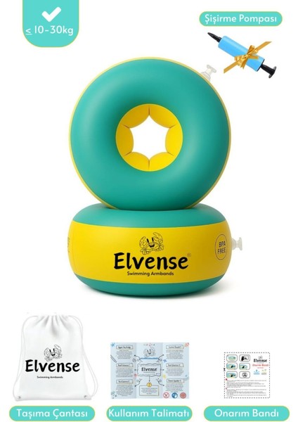 Çocuk Yüzme Kolluğu Seti, Pompalı ve Taşıma Çantalı, 10-30 Kg, Sarı/mavi Renk