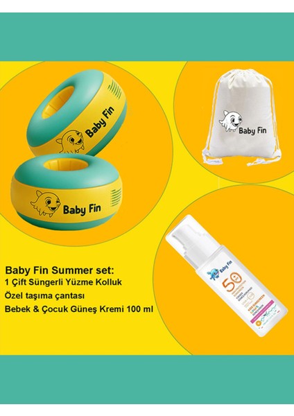 Mavi Çocuk Yüzme Kolluğu ve Güneş Kremi Seti, Süngerli Deniz Kolluğu