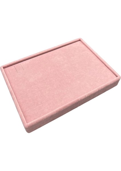 Pembe Süet Kumaş Küçük Boy Yüzük ve Küpe Tablası 24/17,5 cm