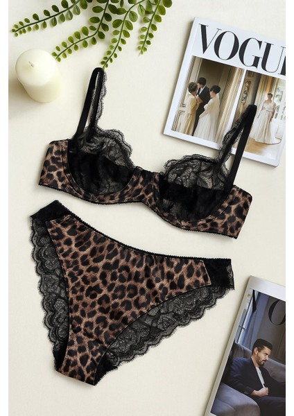 Leopar Desenli Dantel Detaylı Sütyen Külot Takımı - Şık Iç Giyim Takımı