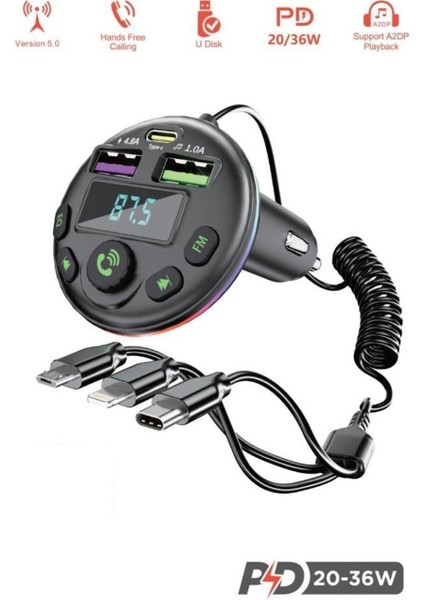 G14 36W Pd Şarj Özellikli Dijital Göstergeli Bluetooth Fm Transmitter