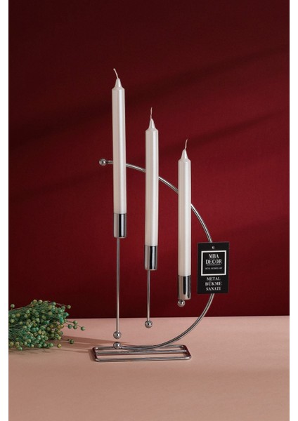 3'lü Metal Şamdan, Şık Dekoratif Mumluk, 25CM, Paslanmaz Kaplama fırsatları