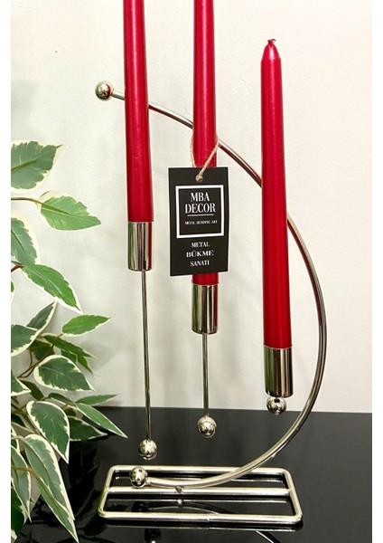 3'lü Metal Şamdan, Şık Dekoratif Mumluk, 25CM, Paslanmaz Kaplama indirimleri