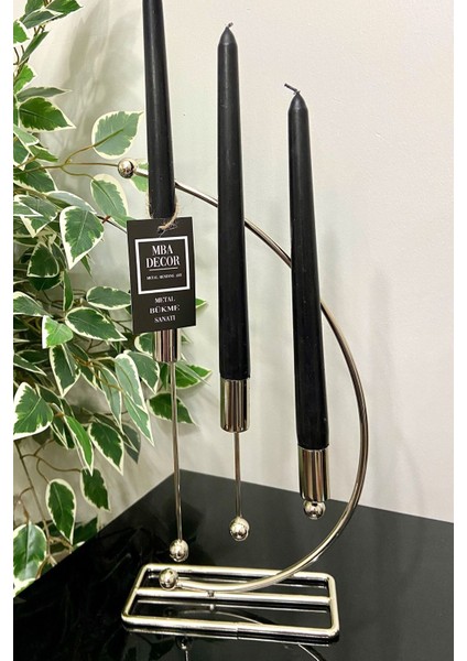 3'lü Metal Şamdan, Şık Dekoratif Mumluk, 25CM, Paslanmaz Kaplama