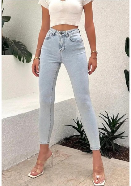 Kadın Açık Kar Mavi Kot Pantolon Skinny Jeans