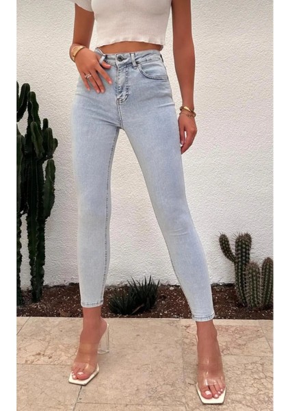 Kadın Açık Kar Mavi Kot Pantolon Skinny Jeans