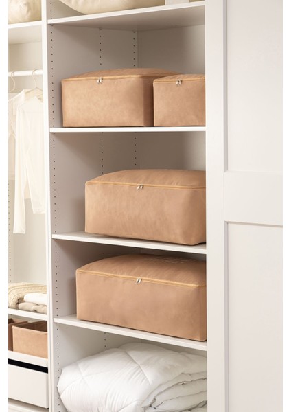 Bej Küçük Boy Baza Altı Çorap Valiz Düzenleyici Çeyizlik Bohça Hurç