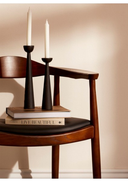 El Yapımı Siyah Ahşap Şamdan Seti, 20CM ve 25CM, Rustik Dekoratif Mumlukler modelleri