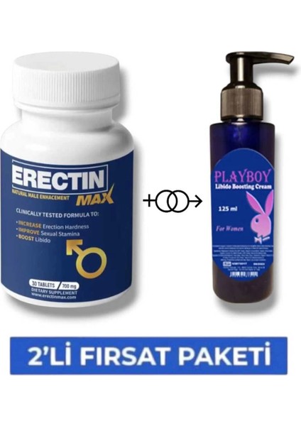 Erectin Max PEN1S Boyutlandırıcı Performans Takviyesi 30'lu + Playboy Libido Cream 125 ml