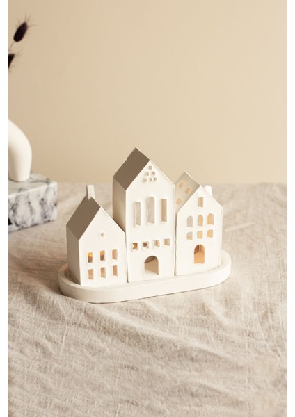 3'lü Beyaz Dekoratif Ev Mumluk Seti, Tealight Hediyeli, Şık ve Zarif Tasarım