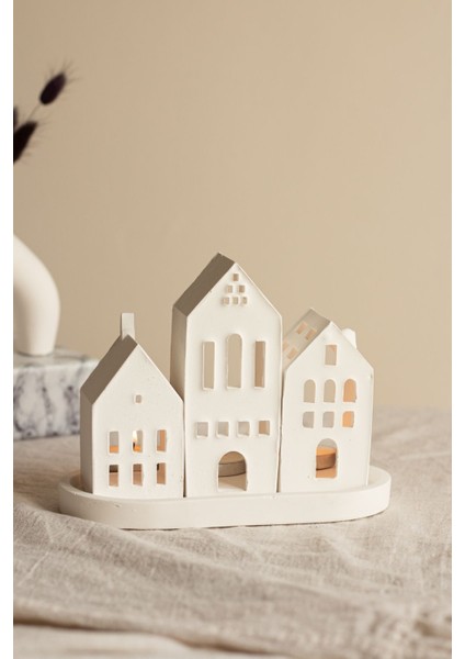 3'lü Beyaz Dekoratif Ev Mumluk Seti, Tealight Hediyeli, Şık ve Zarif Tasarım modelleri