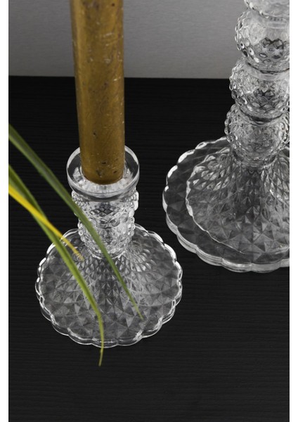 Şeffaf 3'lü Kristal Görünümlü Cam Mumluk Seti, Dekoratif ve Şık Tasarım modelleri