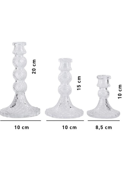 Şeffaf 3'lü Kristal Görünümlü Cam Mumluk Seti, Dekoratif ve Şık Tasarım indirimleri