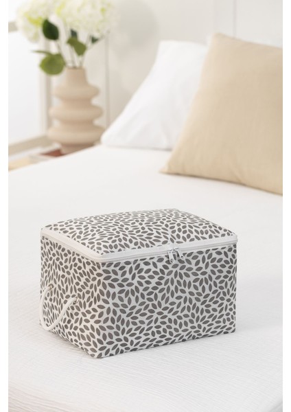 Gri Yaprak Desenli Küçük Boy Valiz ve Baza Altı Düzenleyici Seti modelleri