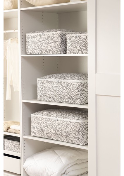 Gri Yaprak Desenli Küçük Boy Valiz ve Baza Altı Düzenleyici Seti