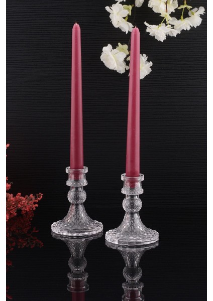 2'li Cam Şamdan Seti, Dekoratif Kristal Görünümlü Mumlukler