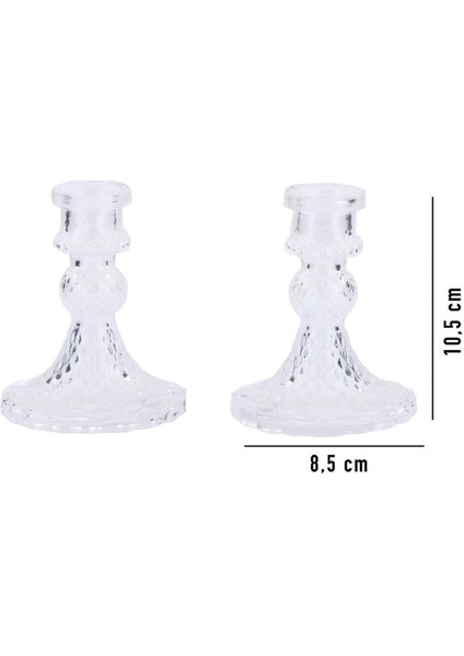 2'li Cam Şamdan Seti, Dekoratif Kristal Görünümlü Mumlukler