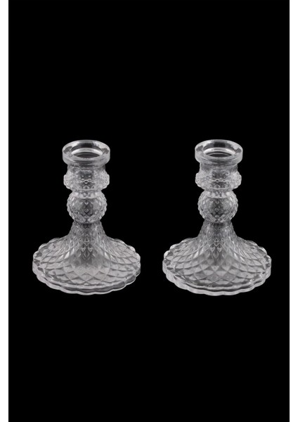 2'li Cam Şamdan Seti, Dekoratif Kristal Görünümlü Mumlukler