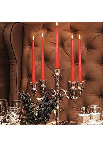 2'li Kırmızı Konik Şamdan ve Soya Mum Takımı, Şık Dekorasyon Aksesuarı