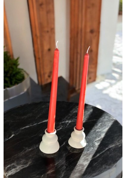 2'li Kırmızı Konik Şamdan ve Soya Mum Takımı, Şık Dekorasyon Aksesuarı modelleri