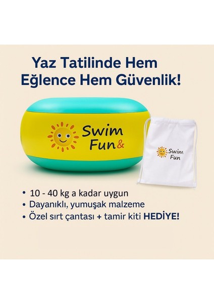 Yeşil Çocuk Yüzme Kolluğu, Süngerli, Tamir Setli, Çanta, Deniz Güvenliği