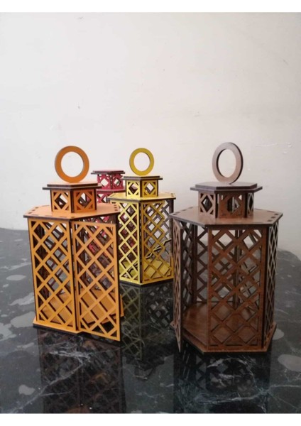 Altıgen Renkli Ahşap Mumluk Fener, Dekoratif ve Şık Aydınlatma Parçası fiyatları