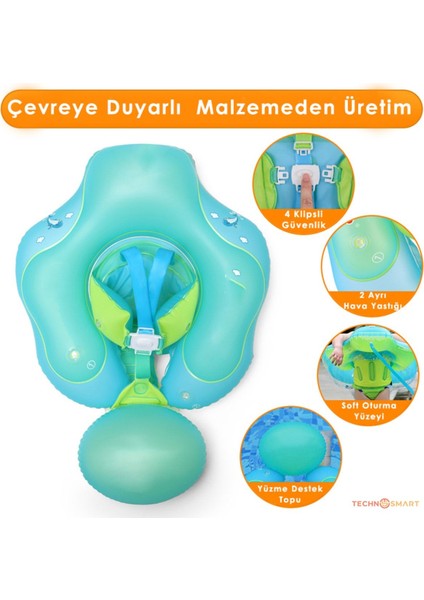 Çocuklar Için Güvenli Yüzme Simidi, Bel ve Omuz Korumalı, Mavi, Büyük Beden fiyatları