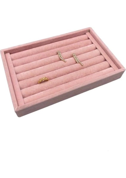 Küçük Boy Süet Kumaş Pembe Renk Yüzük Standı, Çekmece Içi, Rulo, 22,5/14,5 cm