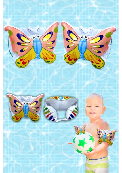 Renkli Kelebek Desenli Şişme Yüzme Kolluğu, 1-3 Yaş Çocuklar Için Havuz ve Deniz Aksesuarı