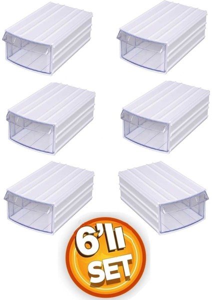 Şeffaf Çekmeceli 6 Bölmeli Organizer Kutu - Boncuk ve Mücevher Saklama