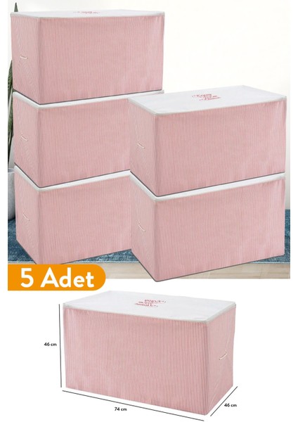 5'li Pembe Çizgili Büyük Boy Hurç, 74X46X46 Cm, Şık ve Kullanışlı Depolama Seti