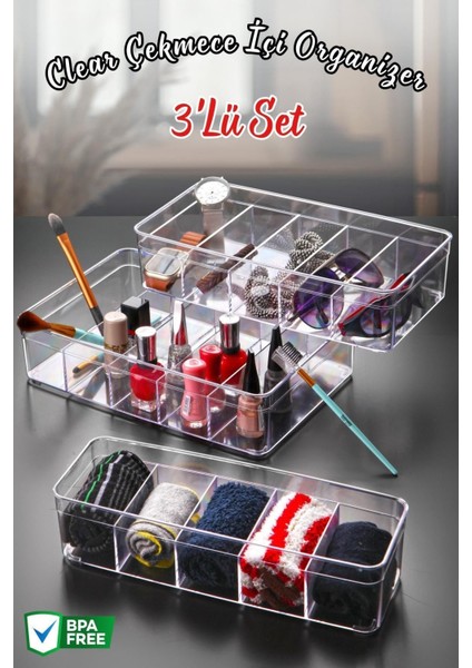 Şeffaf 5 Bölmeli Çekmece ve Dolap Içi Düzenleyici Seti