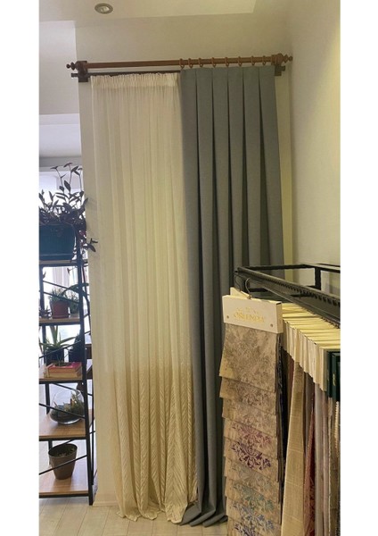 Ahşap Başlıklı Alüminyum Perde Askısı, 100 Cm, Rustik Tasarım, Gri Renk fırsatları