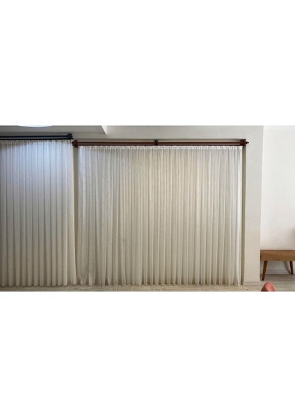 Ahşap Başlıklı Alüminyum Perde Askısı, 100 Cm, Rustik Tasarım, Gri Renk