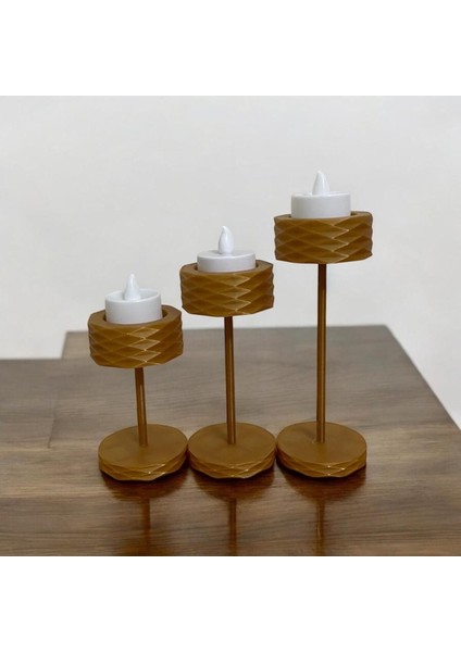 3'lü Sarı Şamdan Seti, Mum ve LED ile Şıklık Sağlayan Dekoratif Ürün fiyatları