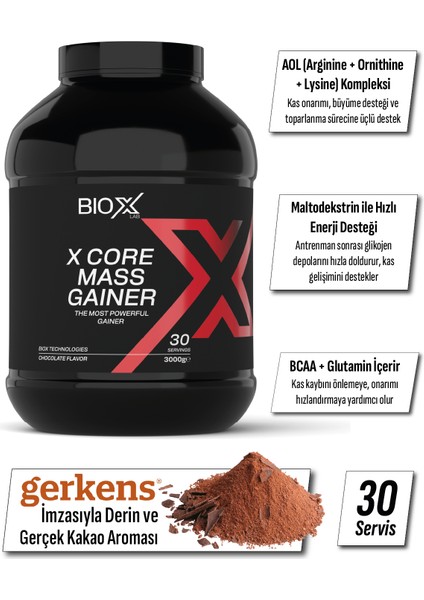 Bioxlab X-Core Mass Gainer Çikolata Aromalı 3000 gr 30 Servis Karbonhidrat Tozu - Gainer - Hacim fiyatları