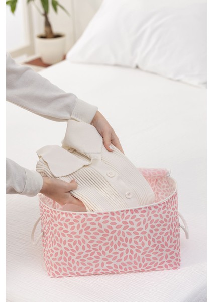 Yaprak Desenli Pudra Küçük Boy Baza Altı ve Valiz Düzenleyici Seti